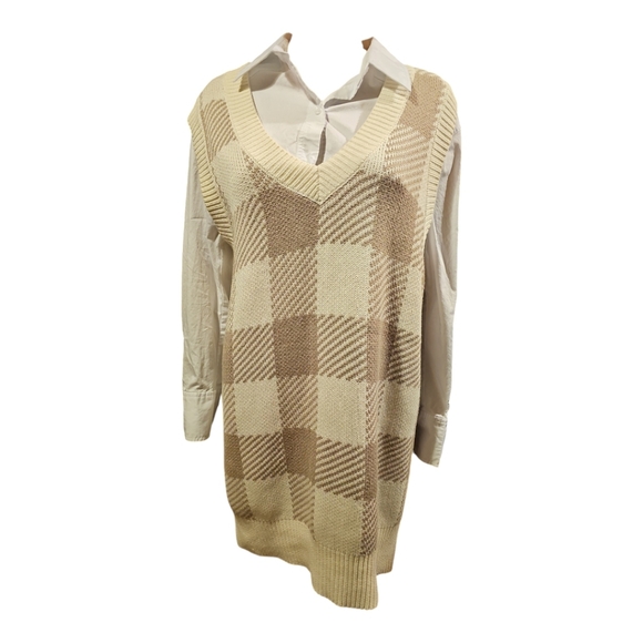 Abercrombie & Fitch Beige Checkered Sweater Dress Oversized - Picture 1 of 4
